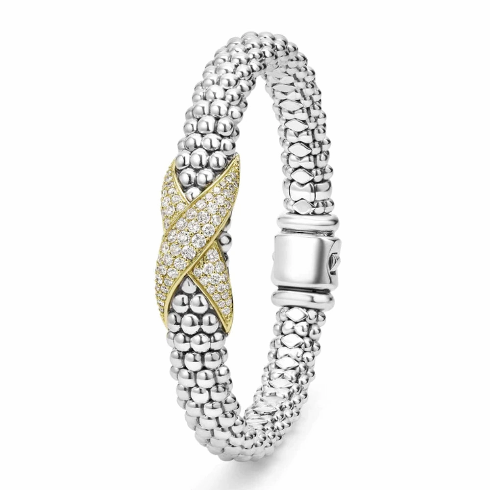 Lagos Embrace Two-Tone Diamond X Caviar Bracelet, 9mm