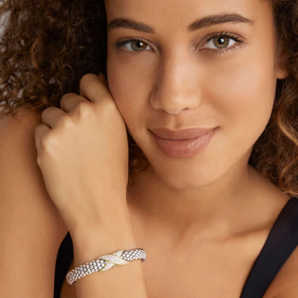 Lagos Embrace Two-Tone Diamond X Caviar Bracelet, 9mm
