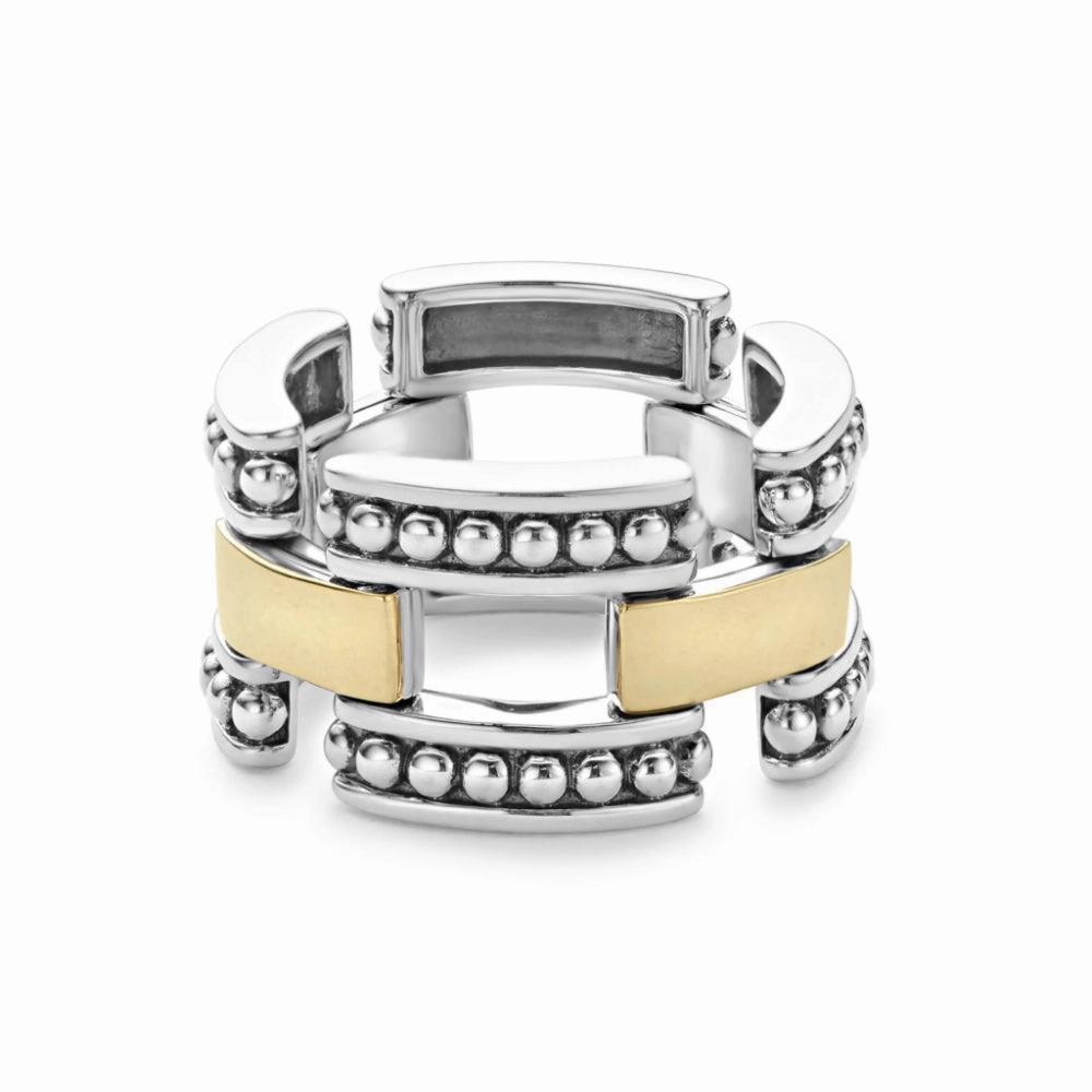 Lagos High Bar Two-Tone Caviar Link Ring