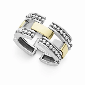 Lagos High Bar Two-Tone Caviar Link Ring