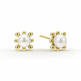 Lagos Luna 18k Gold Fleur Pearl Stud Earrings