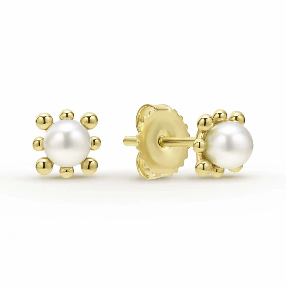 Lagos Luna 18k Gold Fleur Pearl Stud Earrings