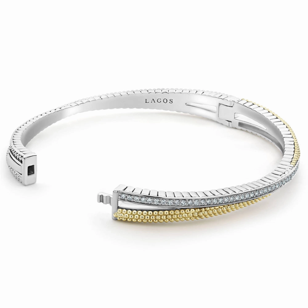 Lagos Lux 18k Gold Caviar and Diamond Bangle