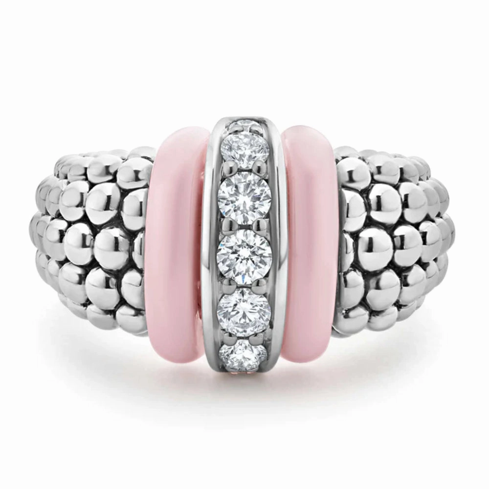 Lagos Pink Caviar Ceramic Caviar Diamond Ring