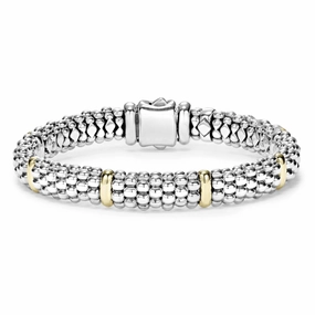 Lagos Signature Caviar Six Gold Station Caviar Bracelet, 9mm