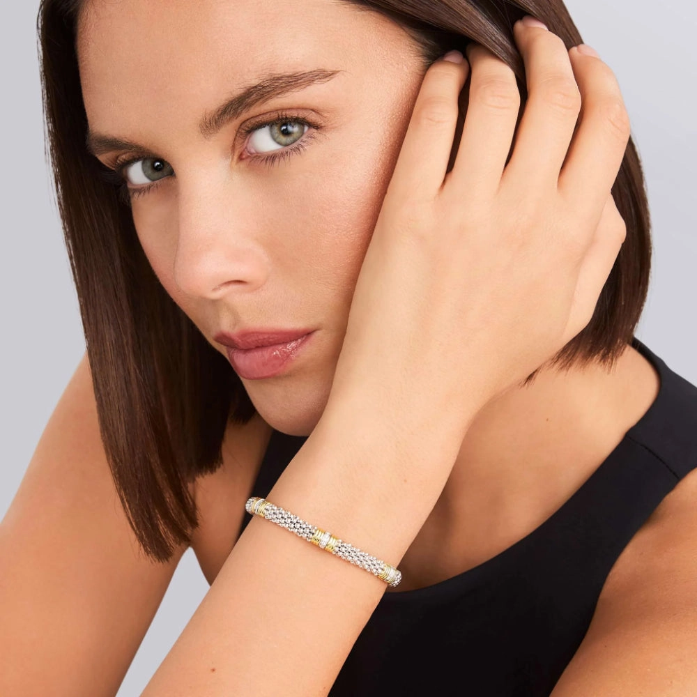 Lagos Signature Caviar Triple Diamond Station Caviar Bracelet, 6mm
