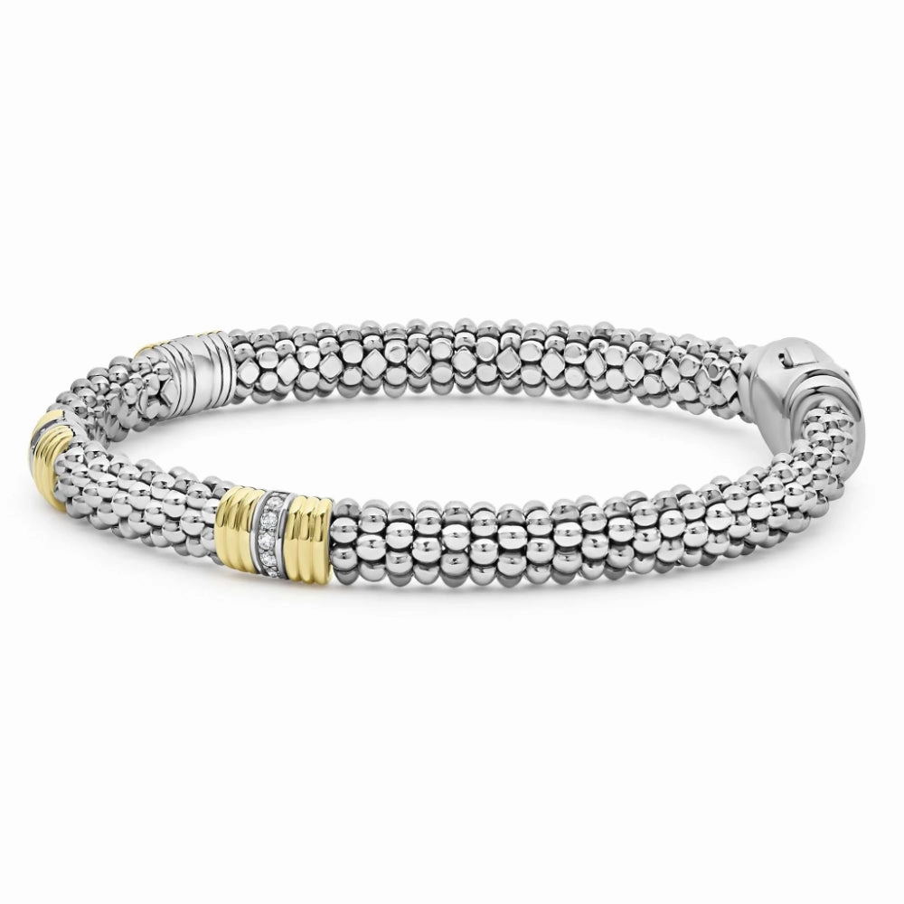 Lagos Signature Caviar Triple Diamond Station Caviar Bracelet, 6mm