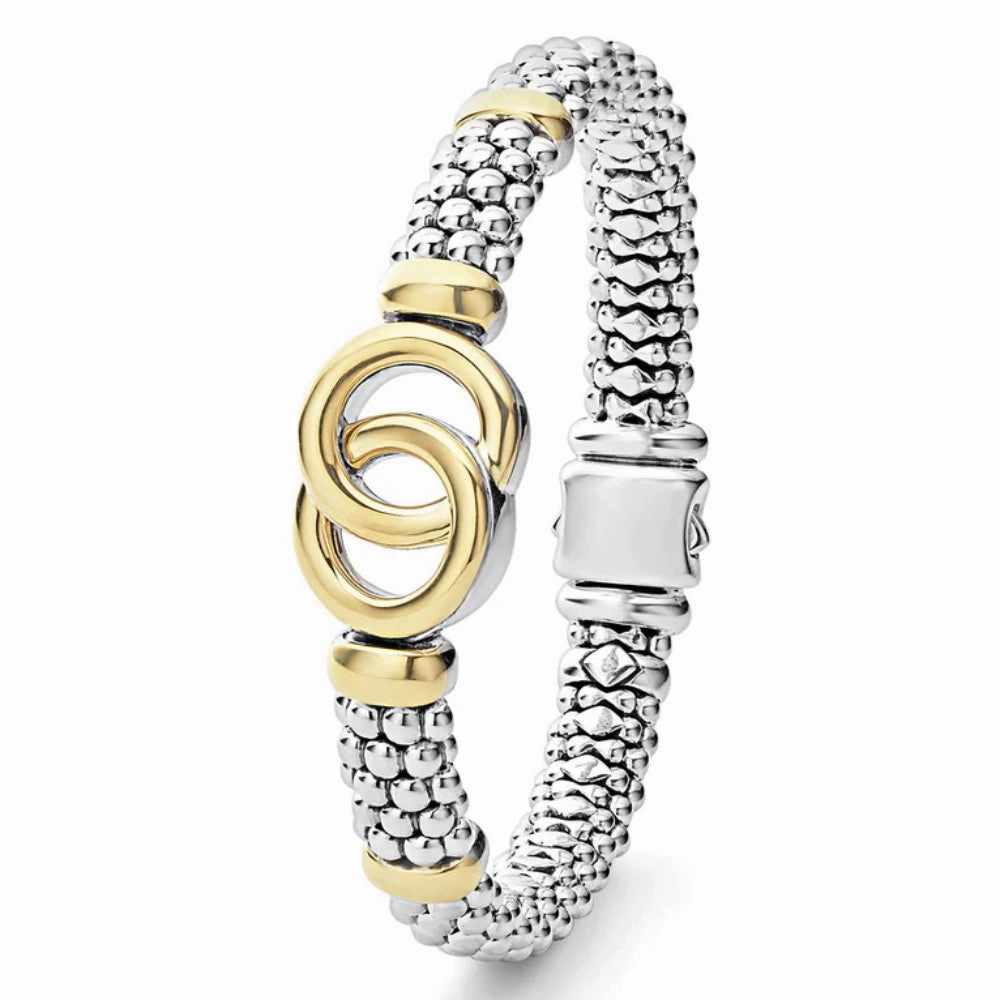 Lagos Signature Caviar Two-Tone Interlocking Bracelet, 9mm