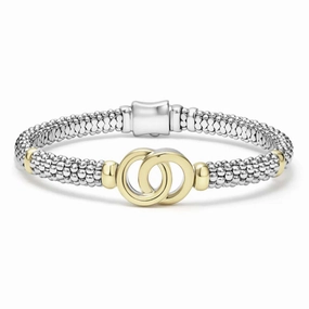 Lagos Signature Caviar Two-Tone Interlocking Caviar Bracelet, 6mm