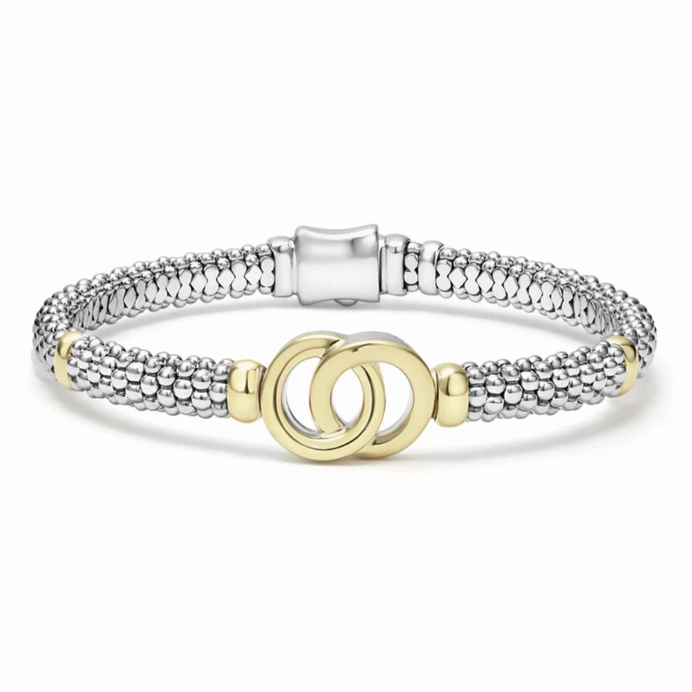 Lagos Signature Caviar Two-Tone Interlocking Caviar Bracelet, 6mm