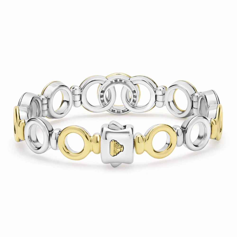 Lagos Signature Caviar Two-Tone Interlocking Diamond Link Bracelet