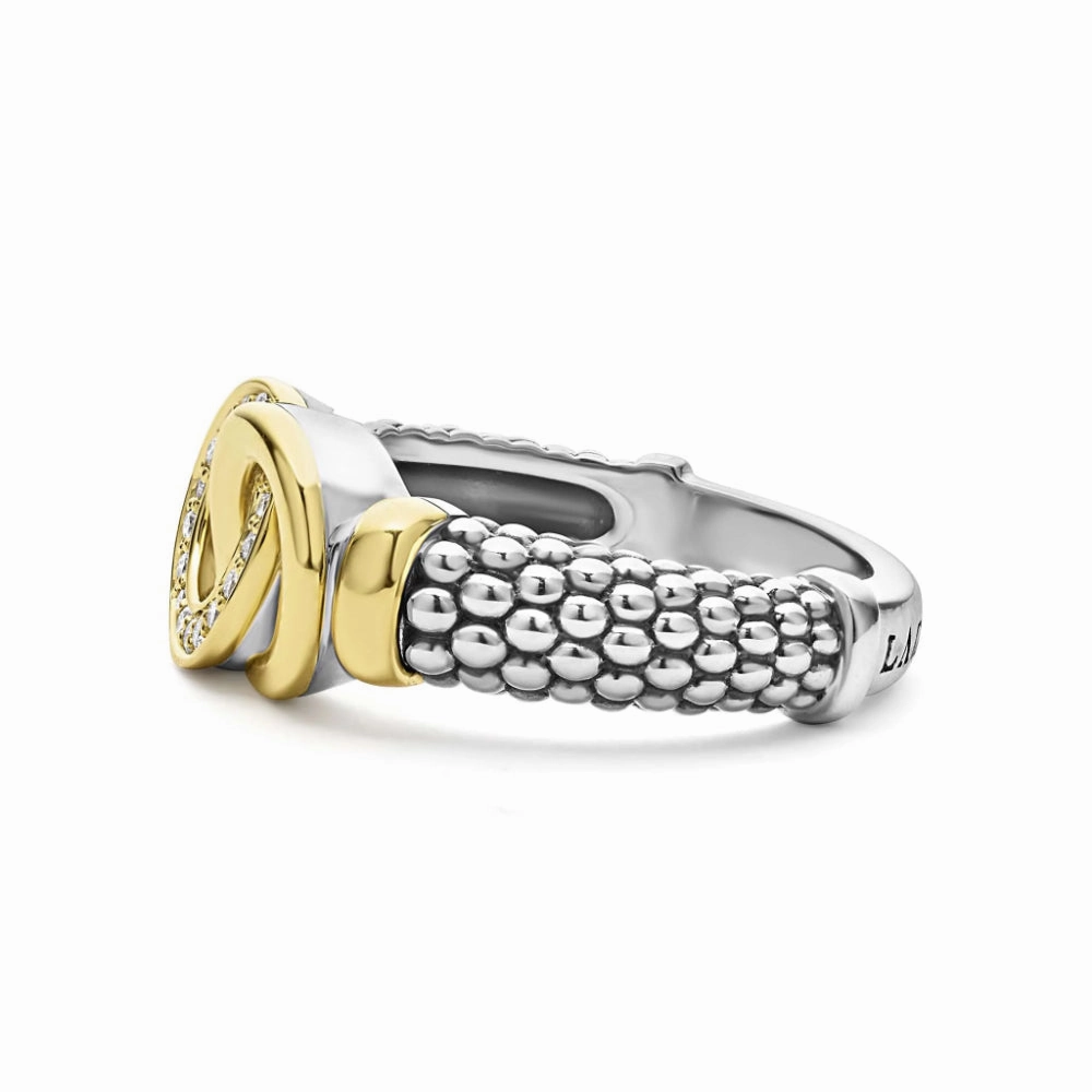 Lagos Signature Caviar Two-Tone Interlocking Diamond Ring