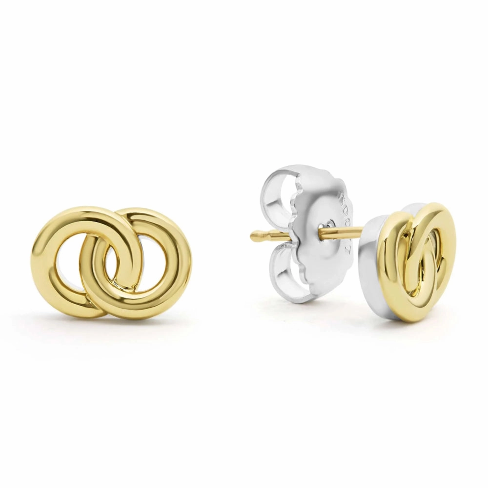 Lagos Signature Caviar Two-Tone Interlocking Stud Earrings