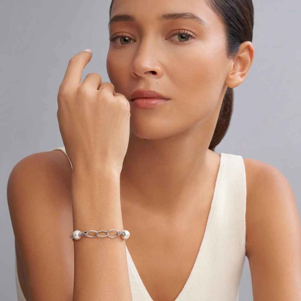 Lagos Sterling Silver Luna Caviar Pearl Link Bracelet