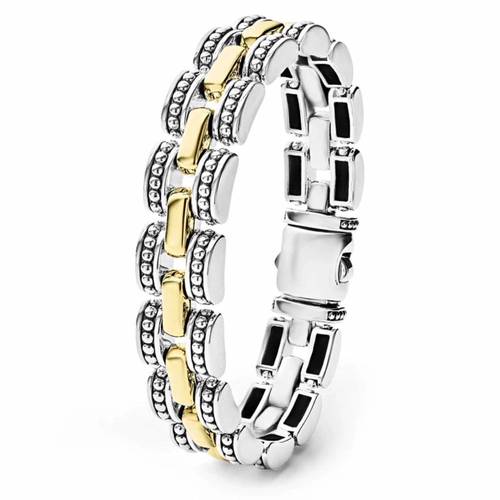 Lagos Two Tone High Bar Caviar Link Bracelet
