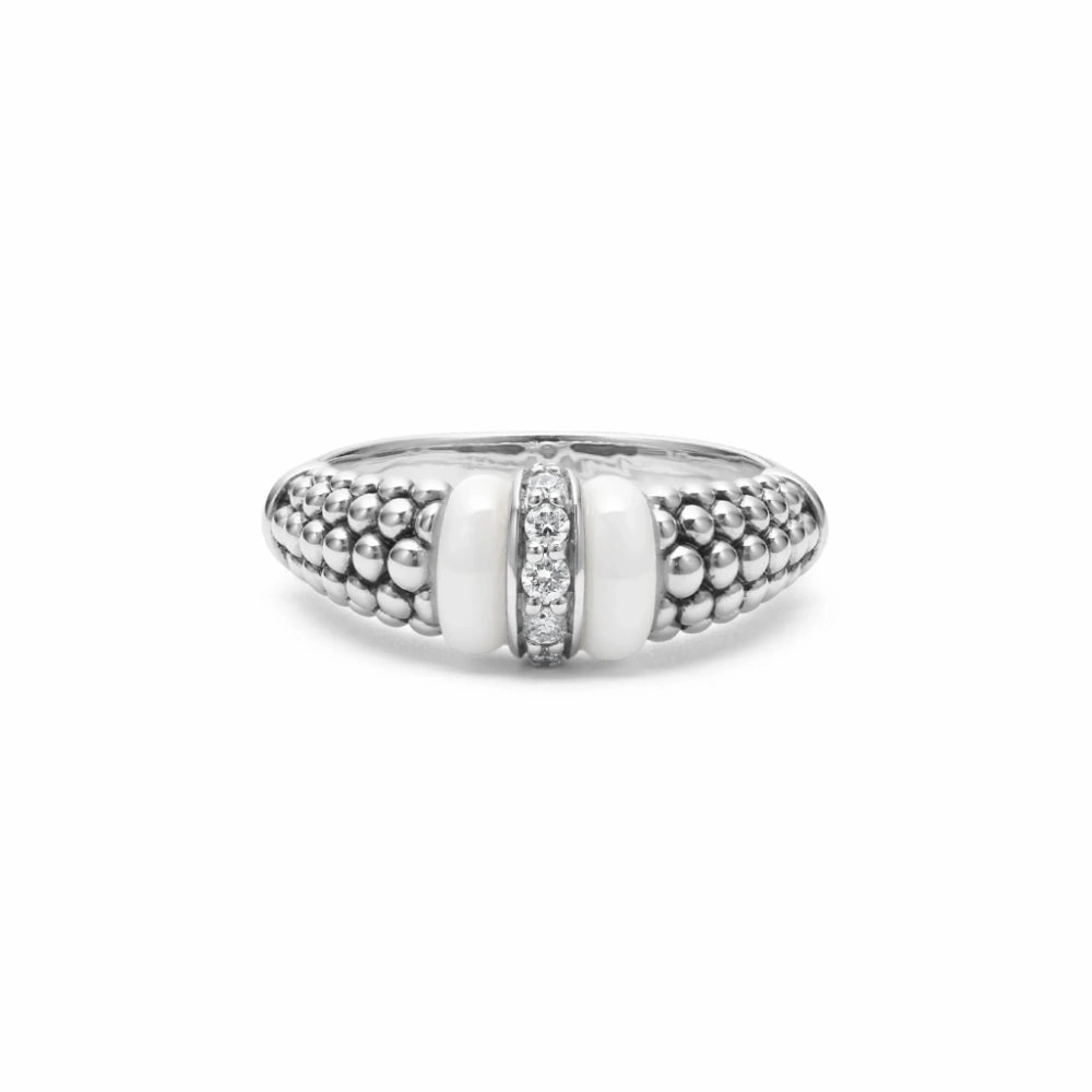 Lagos White Caviar Ceramic & Diamond Ring