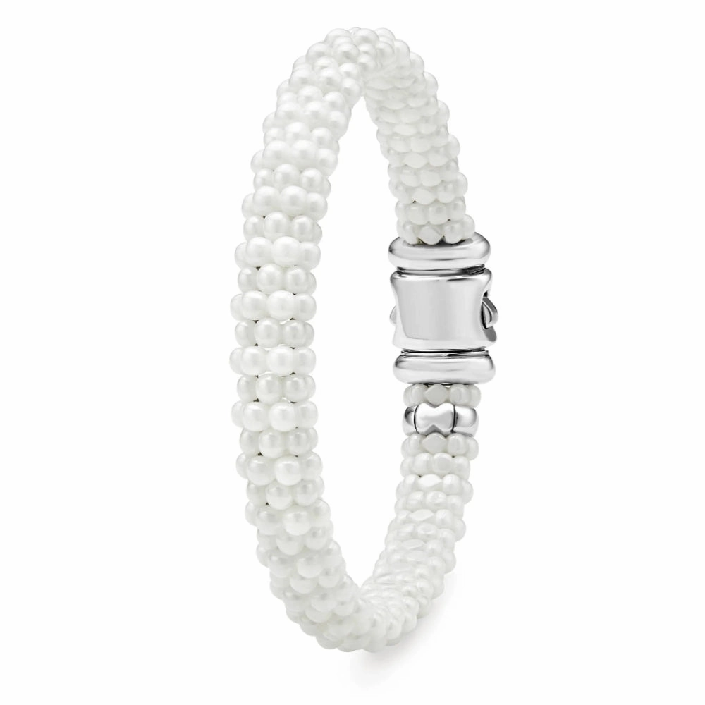 Lagos White Caviar Ceramic Beaded Bracelet, 9mm
