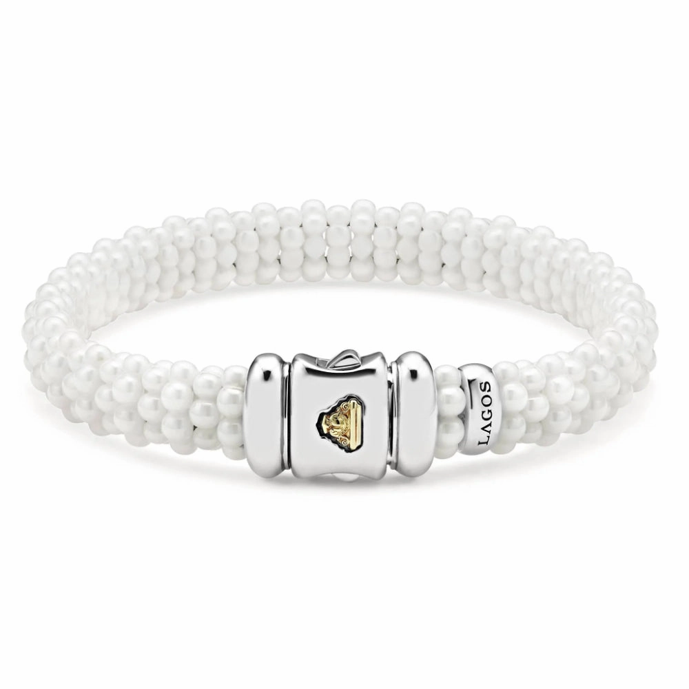 Lagos White Caviar Ceramic Beaded Bracelet, 9mm