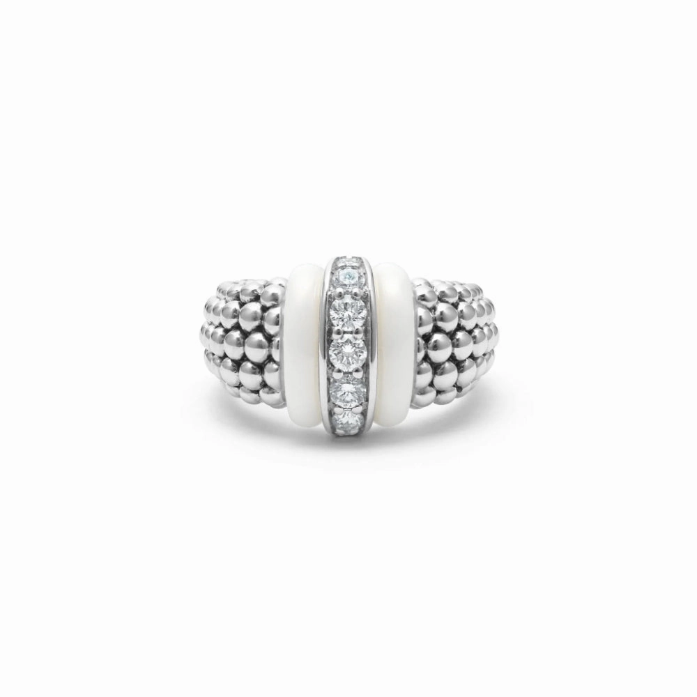 Lagos White Caviar Ceramic Diamond Ring