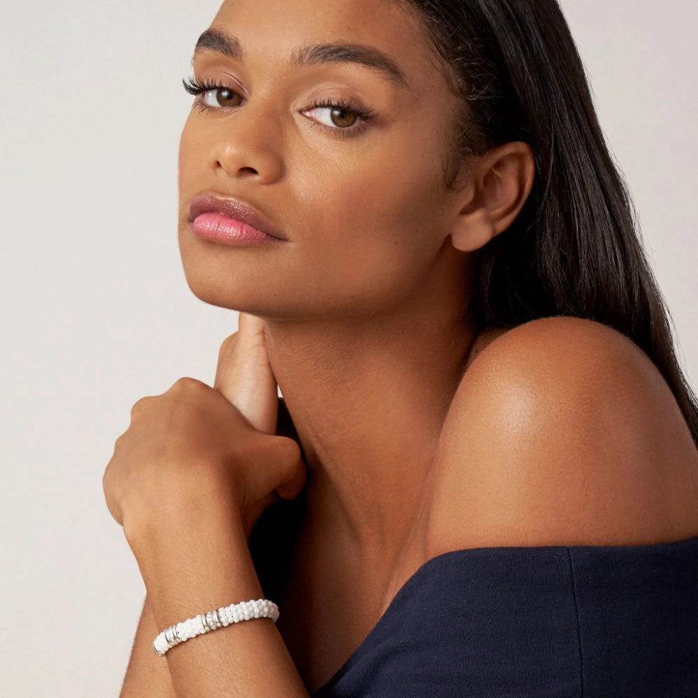 Lagos White Caviar Three Station Ceramic Diamond Bracelet