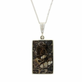 Lapis Lazuli And Turritella Agate Sterling Silver Reversible Pendant And Chain