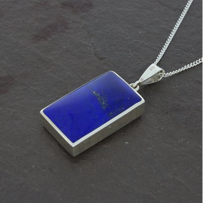 Lapis Lazuli And Turritella Agate Sterling Silver Reversible Pendant And Chain