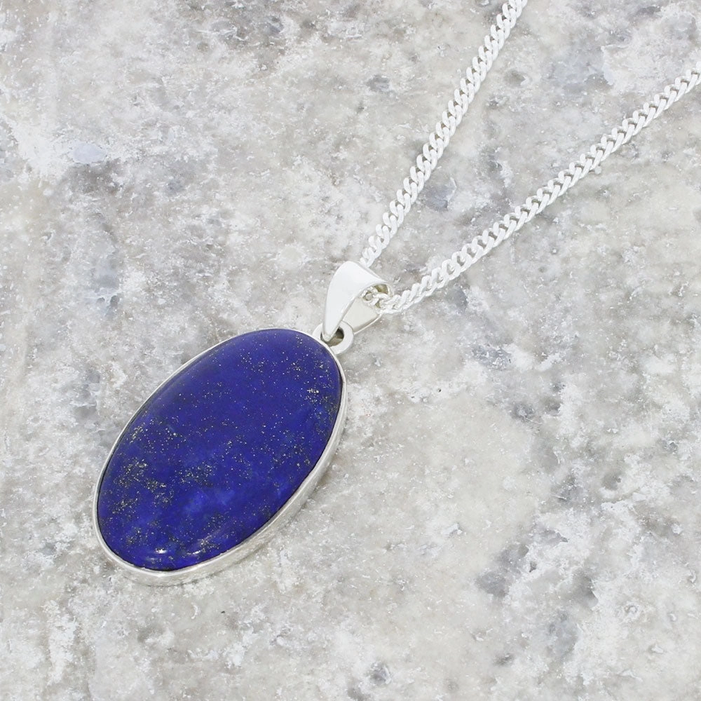 Lapis Lazuli Sterling Silver Oval Pendant and Chain