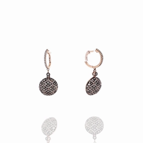 LeVian 14k Rose Gold and Brown Diamond Drop Hoop Earrings