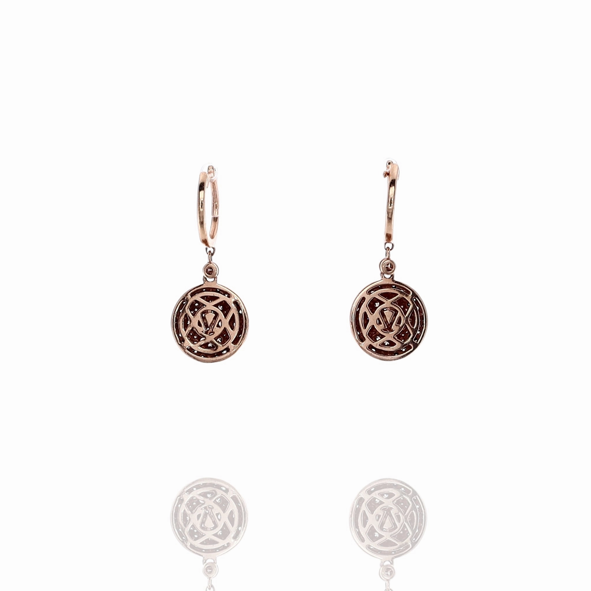LeVian 14k Rose Gold and Brown Diamond Drop Hoop Earrings