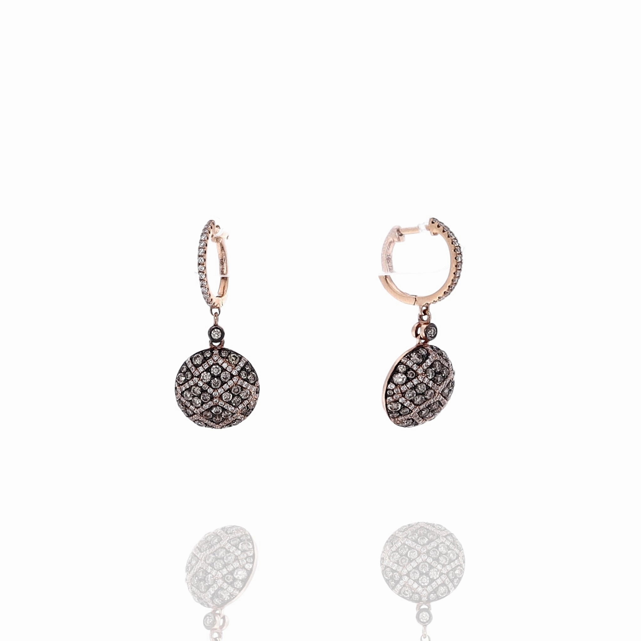 LeVian 14k Rose Gold and Brown Diamond Drop Hoop Earrings