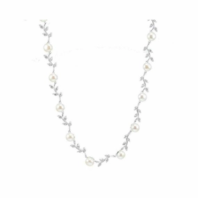 Lido Pearls Freshwater Pearl and Cubic Zirconia Leaf Necklace C22W