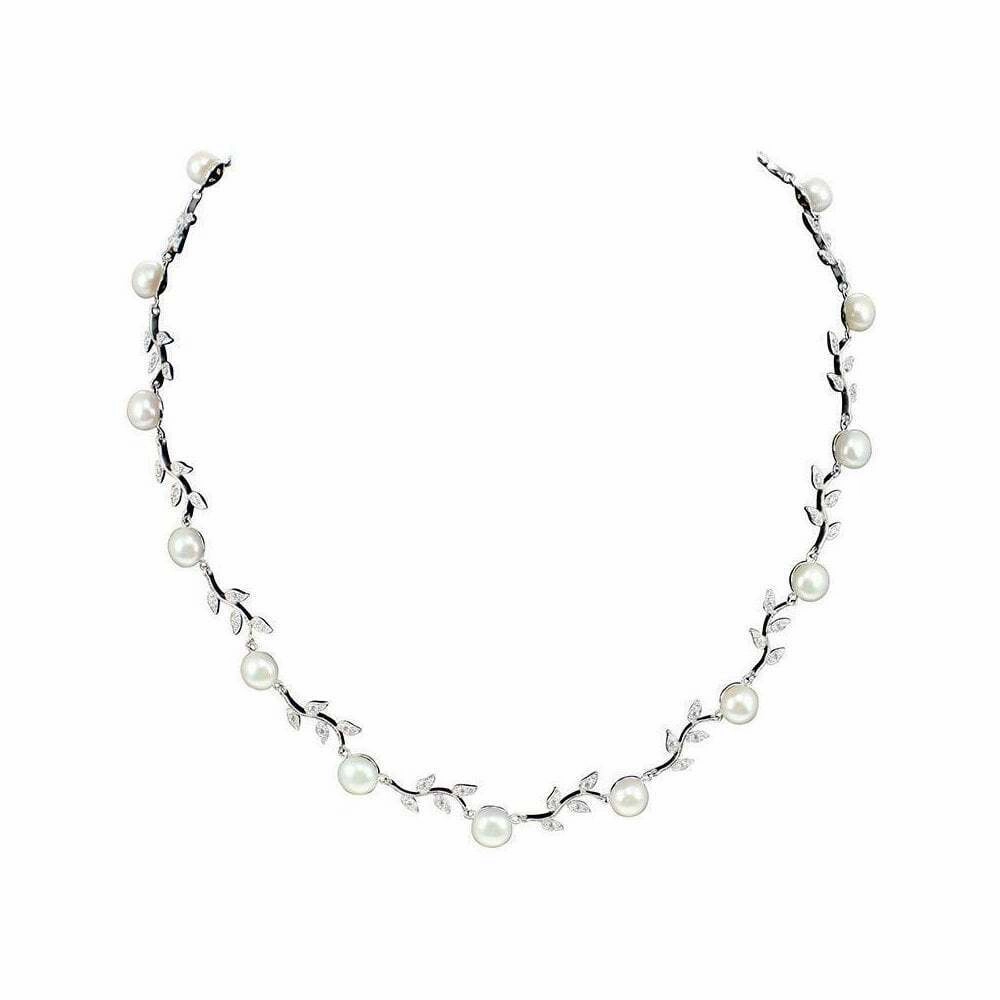 Lido Pearls Freshwater Pearl and Cubic Zirconia Leaf Necklace C22W