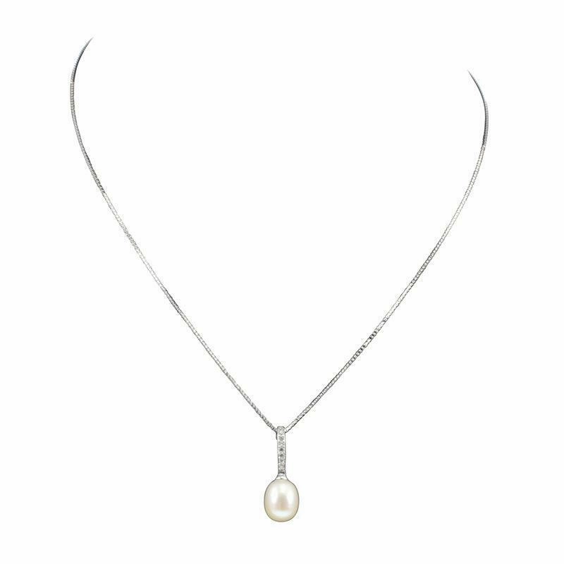 Lido Pearls Freshwater Pearl and CZ Pendant and Chain YP008