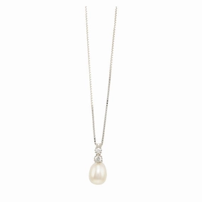 Lido White Freshwater Pearl Cubic Zirconia Pendant and Chain T175W