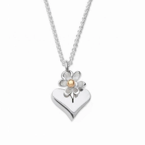 Linda MacDonald Heart And Daisy Sterling Silver and 9ct Gold Necklace Hearts And Flowers Collection EHF