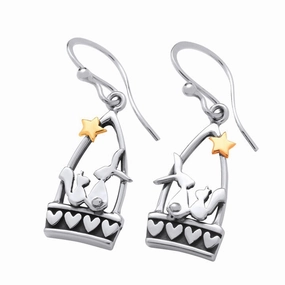 Linda MacDonald Sterling Silver and 9ct Yellow Gold Hare and Squirrel Starlight Best Friends Collection Earrings DSQ4
