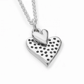 Linda MacDonald Two Hearts Sterling Silver and 9ct Gold Necklace Spots and Stripes Collection ESDH