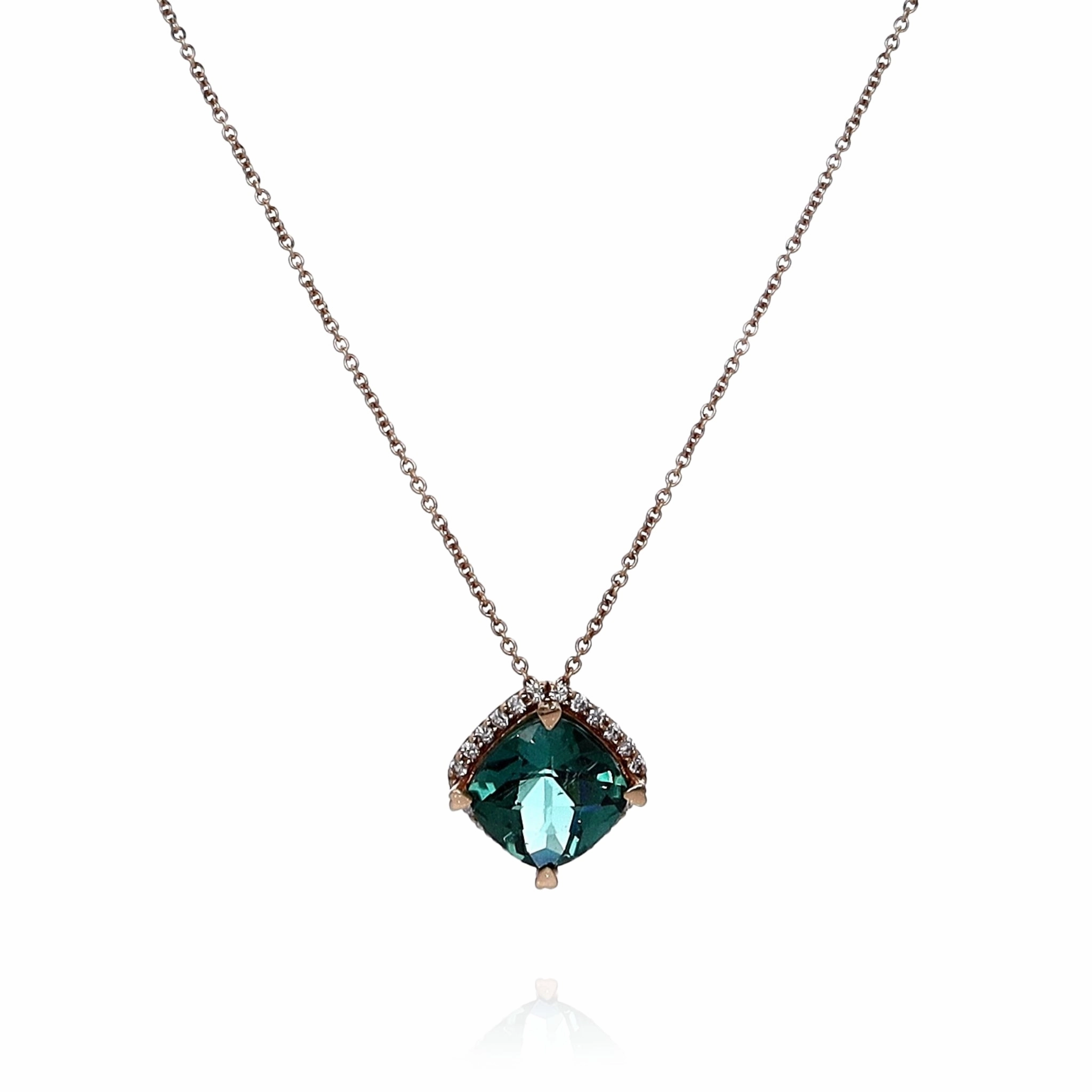 Lisa Nik 18k Rose Gold Cushion Indicolite and Diamond Halo Pendant Necklace