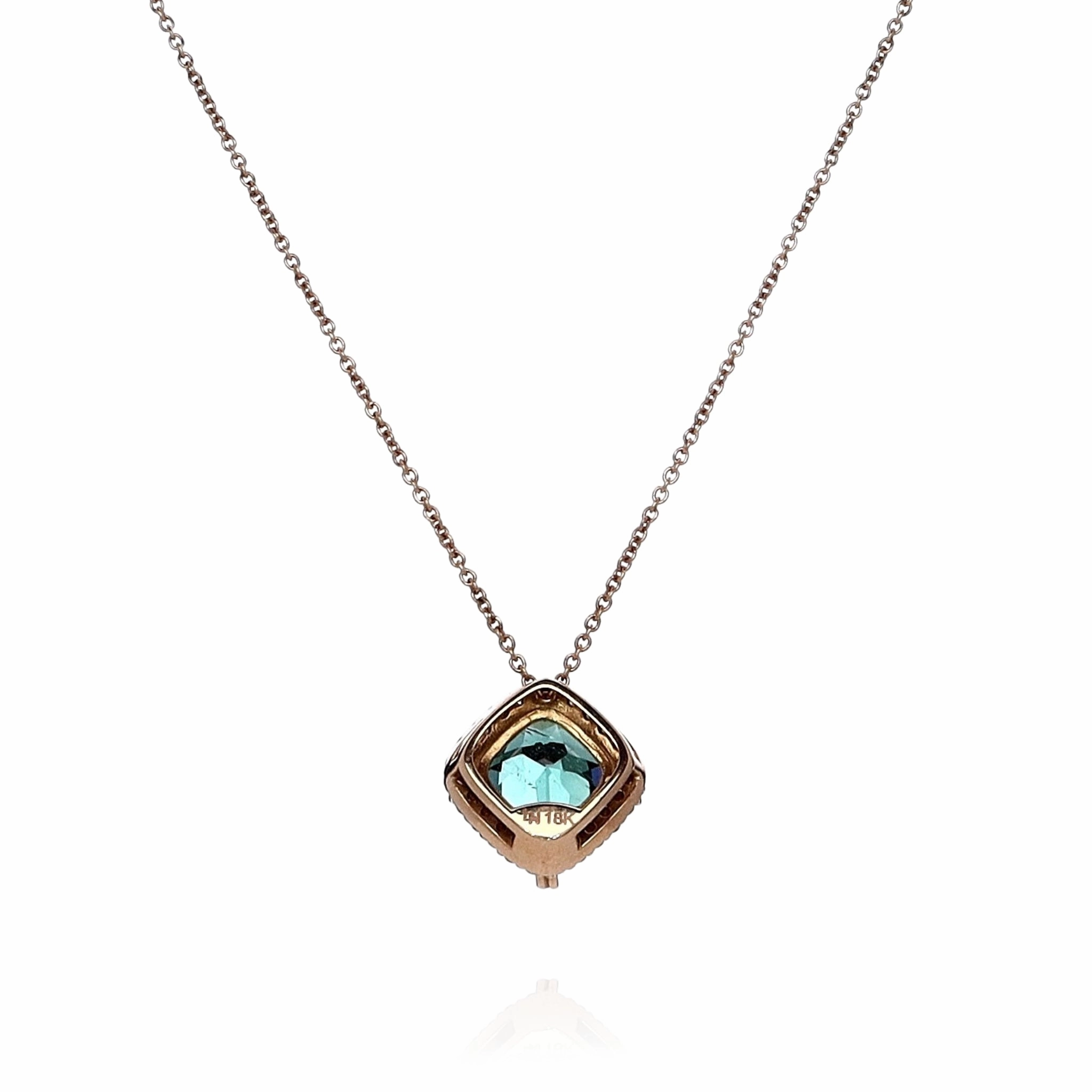 Lisa Nik 18k Rose Gold Cushion Indicolite and Diamond Halo Pendant Necklace