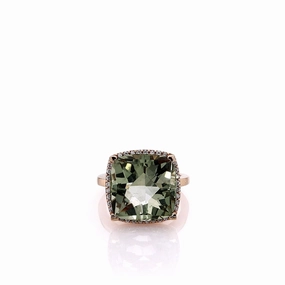Lisa Nik 18k Rose Gold Green Quartz and Diamond Halo Cocktail Ring