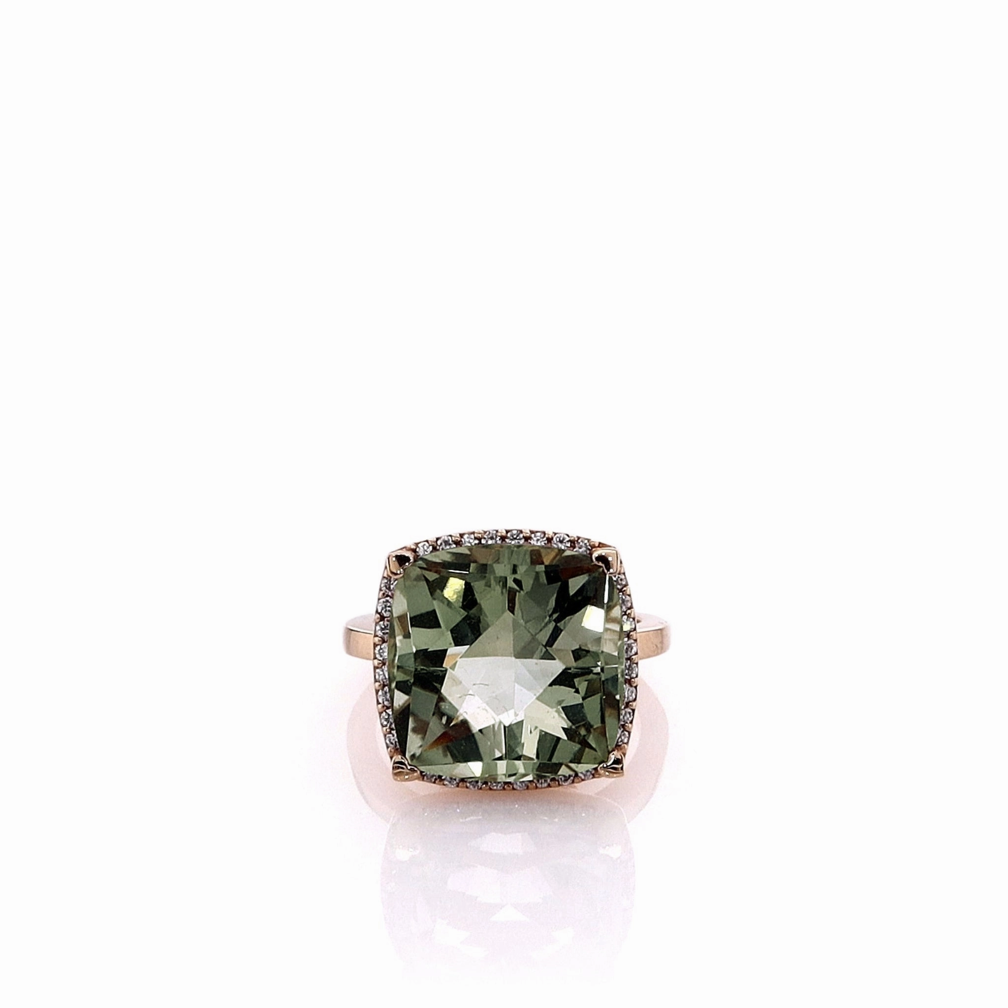 Lisa Nik 18k Rose Gold Green Quartz and Diamond Halo Cocktail Ring