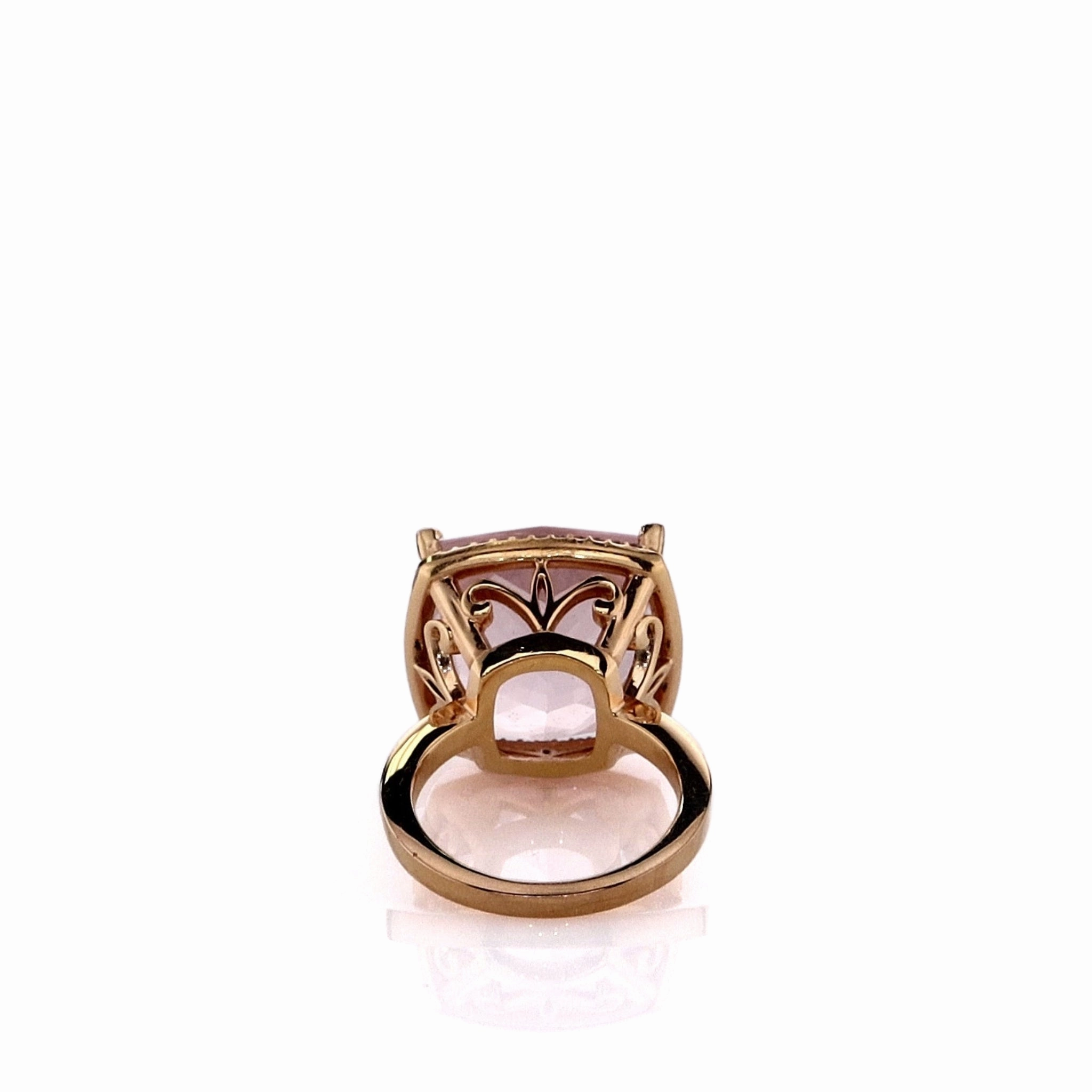 Lisa Nik 18k Rose Gold Rose Quartz and Diamond Halo Cocktail Ring