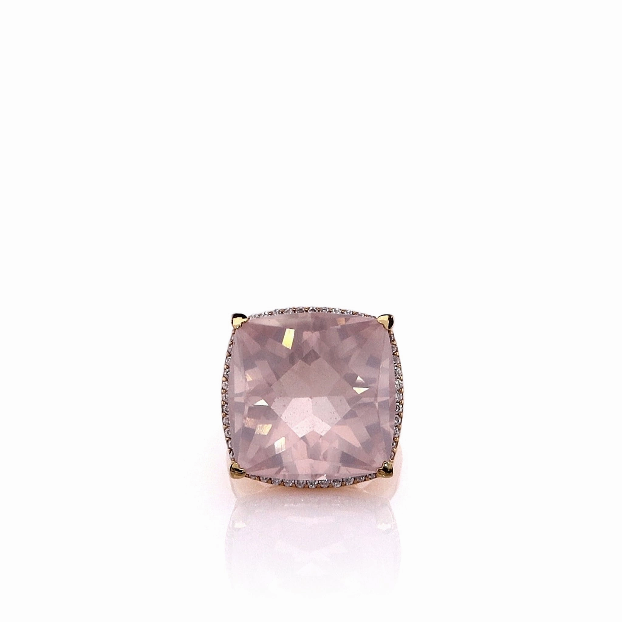 Lisa Nik 18k Rose Gold Rose Quartz and Diamond Halo Cocktail Ring