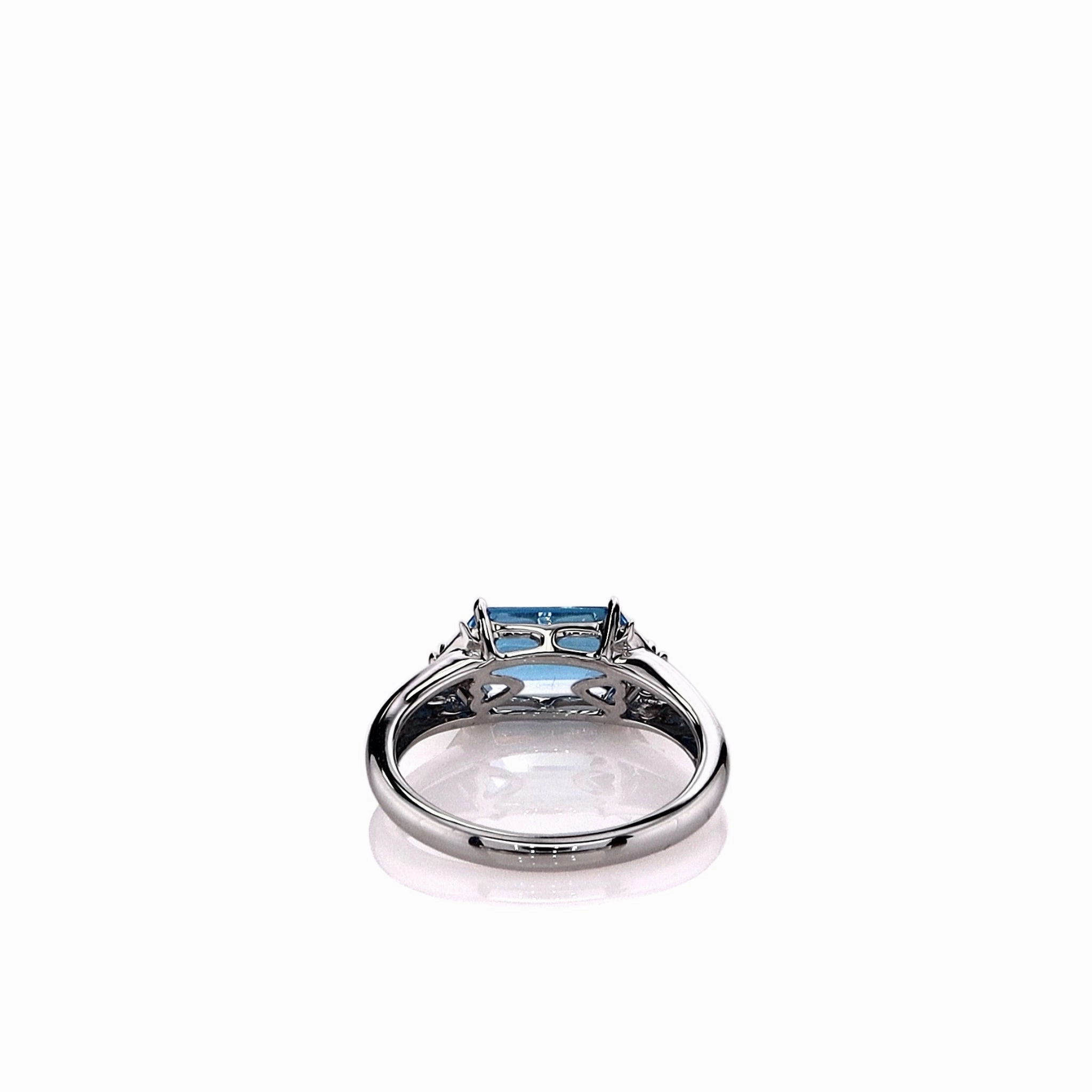 Lisa Nik 18k White Gold Blue Topaz and Diamond East and West Ring