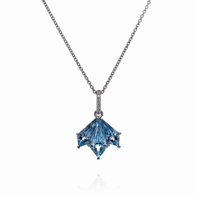 Lisa Nik 18k White Gold Kite Shaped Blue Topaz Pendant Necklace