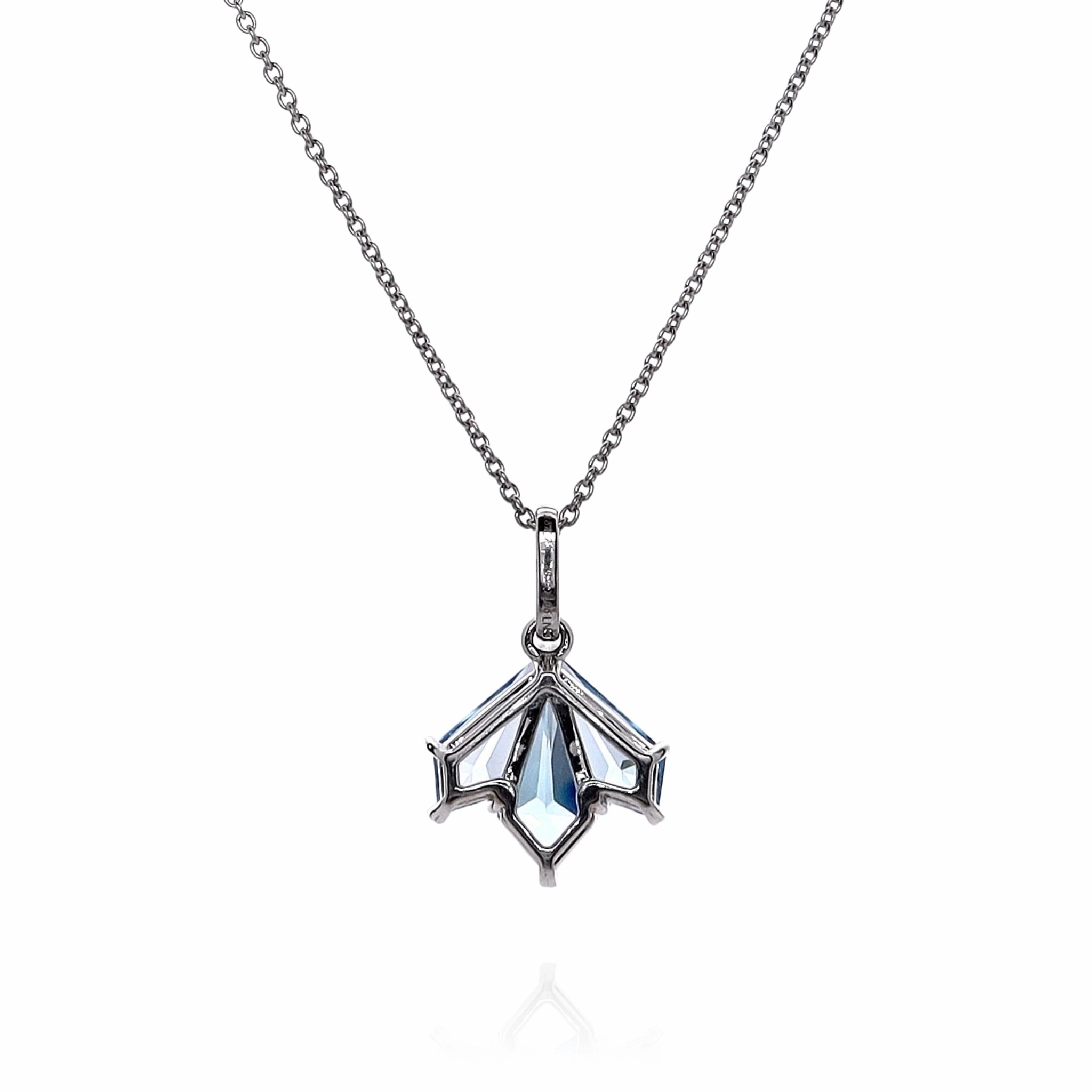 Lisa Nik 18k White Gold Kite Shaped Blue Topaz Pendant Necklace
