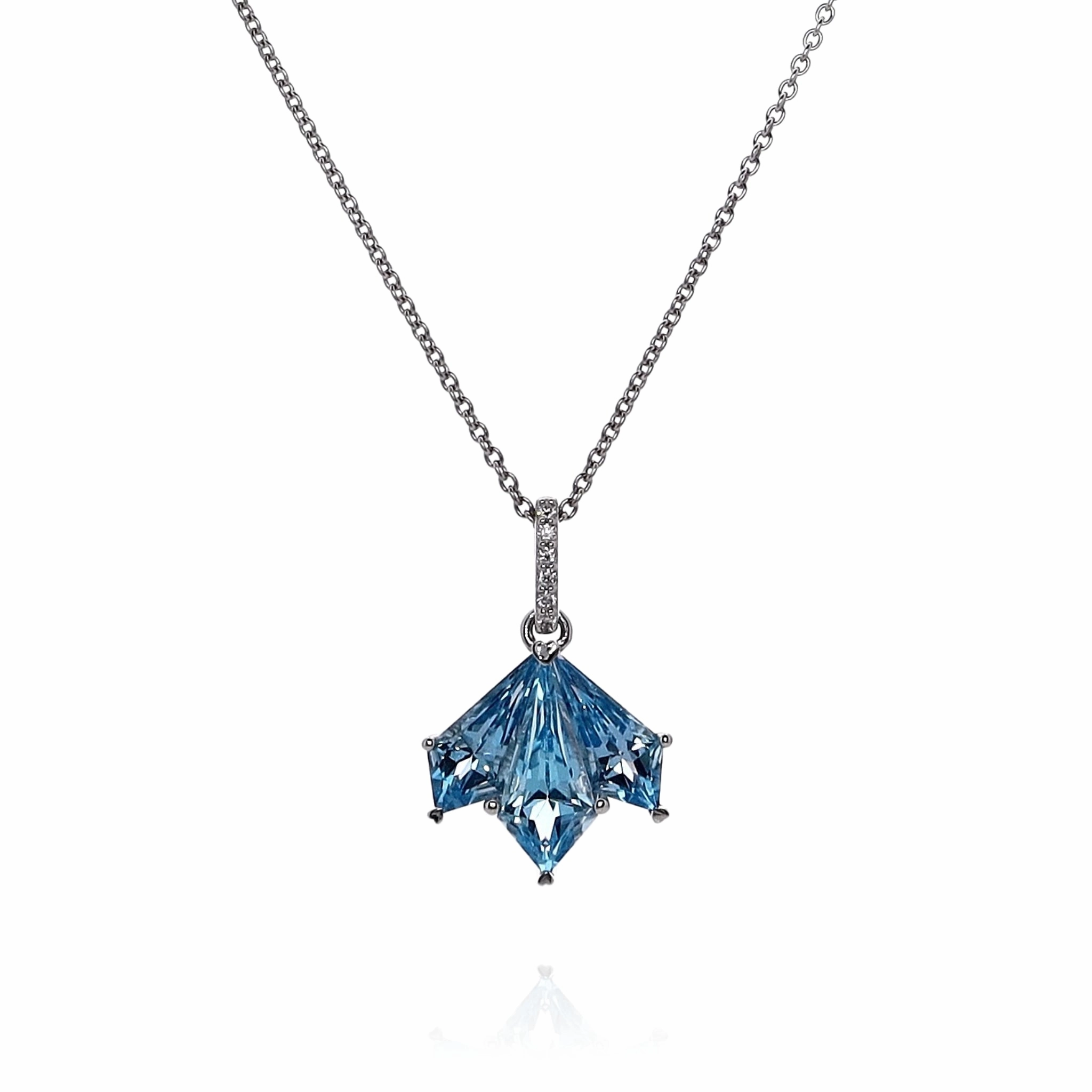 Lisa Nik 18k White Gold Kite Shaped Blue Topaz Pendant Necklace