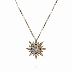 Lisa Nik 18k Yellow Gold North Star Design Diamond Pendant Necklace