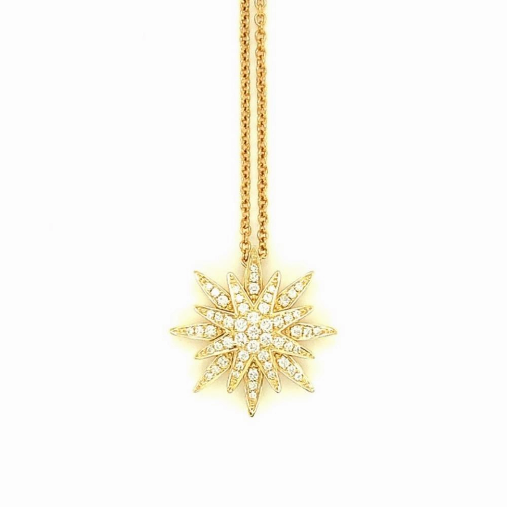 Lisa Nik 18k Yellow Gold North Star Design Diamond Pendant Necklace