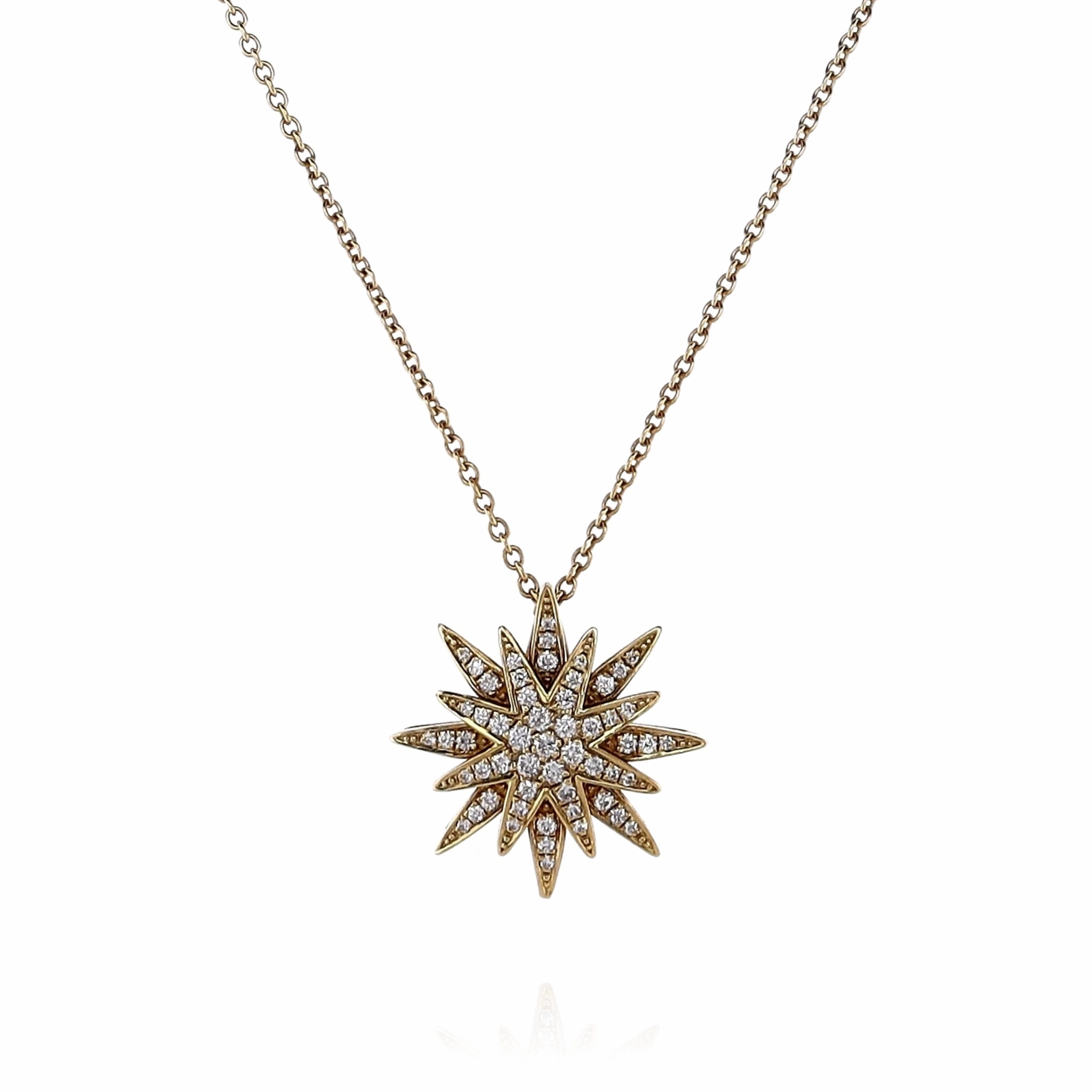 Lisa Nik 18k Yellow Gold North Star Design Diamond Pendant Necklace